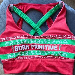 Born Primitive Red Sports Bra with Green Accent Band